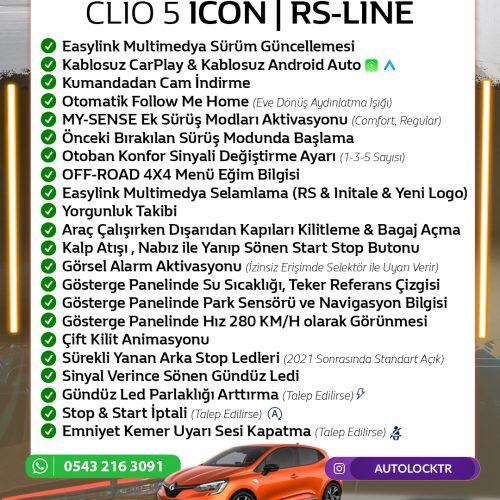 CLİO 5 İCON / RSLİNE PAKET GİZLİ ÖZELLİK AKTİVASYONU