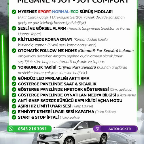 MEGANE 4 JOY FAZ 2 GİZLİ ÖZELLİK AKTİVASYONU