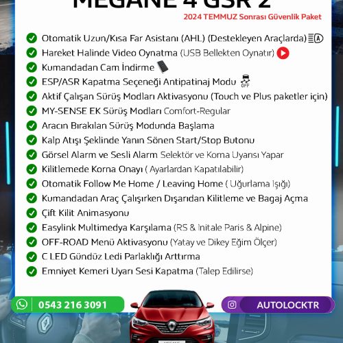 MEGANE 4 2024-2026 GSR 2 PAKET GİZLİ ÖZELLİK AKTİVASYONU